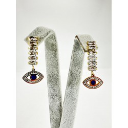 Gold Taşlı Göz Detaylı Küpe